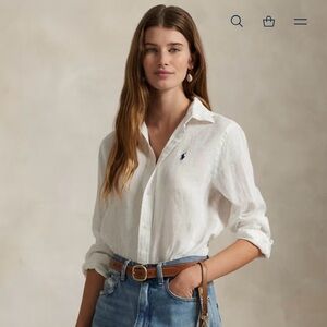 New Ralph Lauren White Linen Women's Top Size Large